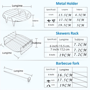 Grilă din oțel inoxidabil cu două niveluri pentru friteuza cu aer, dimensiuni 6/7/8 inch