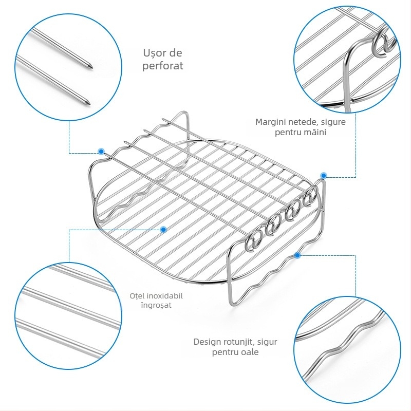 Grilă din oțel inoxidabil cu două niveluri pentru friteuza cu aer, dimensiuni 6/7/8 inch