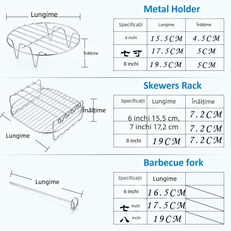 Grilă din oțel inoxidabil cu două niveluri pentru friteuza cu aer, dimensiuni 6/7/8 inch