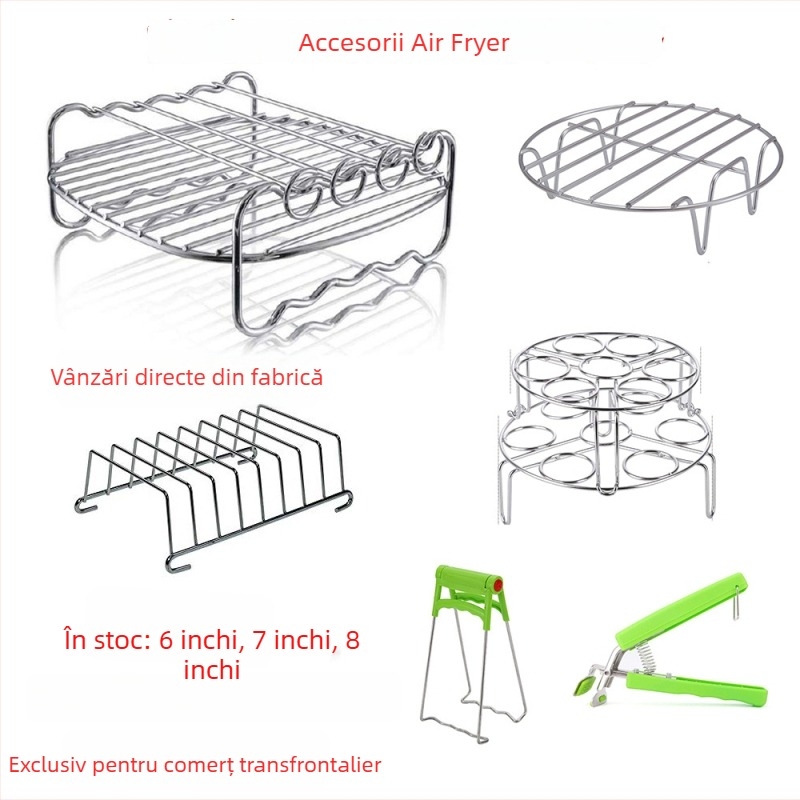 Grilă din oțel inoxidabil cu două niveluri pentru friteuza cu aer, dimensiuni 6/7/8 inch
