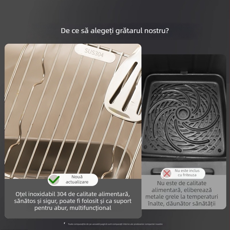 Accesorii interioare din oțel inoxidabil pentru grătarul cu aer al friteuzei: grătar pătrat pentru barbecue, filtru de ulei și plasă de scurgere a uleiului, cu suport