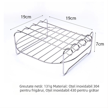 Grilă din oțel inoxidabil pentru friteuză cu aer, cu frigărui, dublu nivel, stil coreean