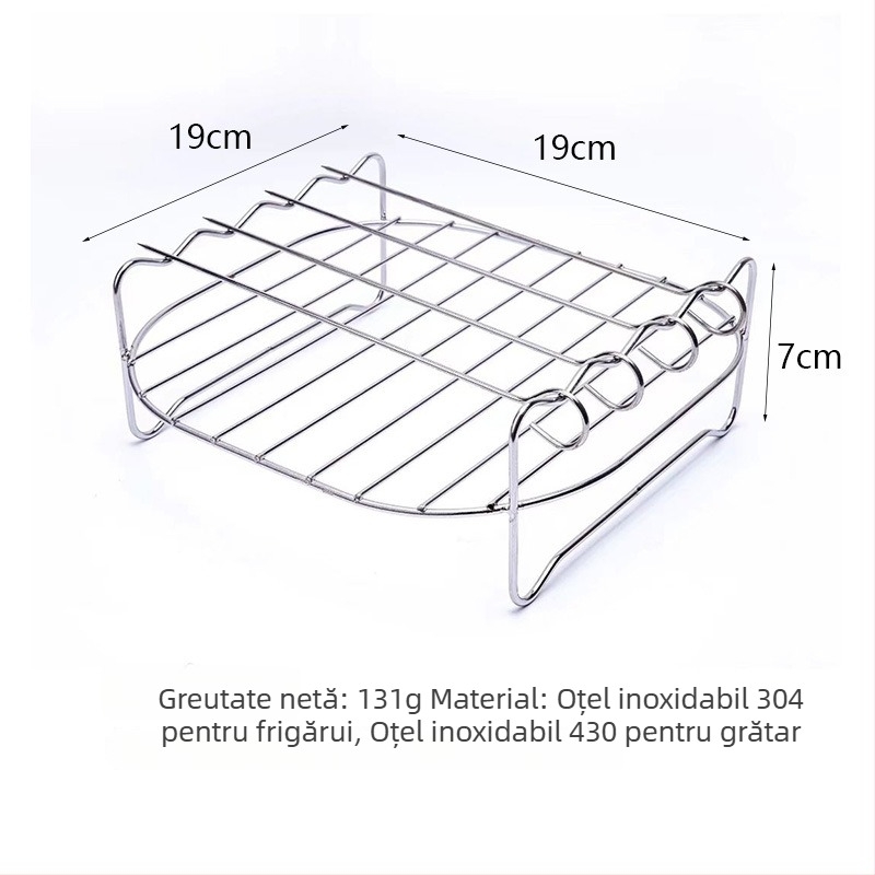 Grilă din oțel inoxidabil pentru friteuză cu aer, cu frigărui, dublu nivel, stil coreean