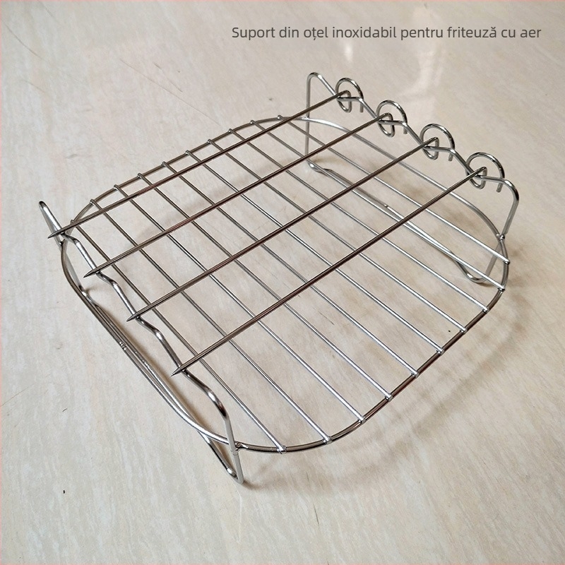 Grilă din oțel inoxidabil pentru friteuză cu aer, cu frigărui, dublu nivel, stil coreean