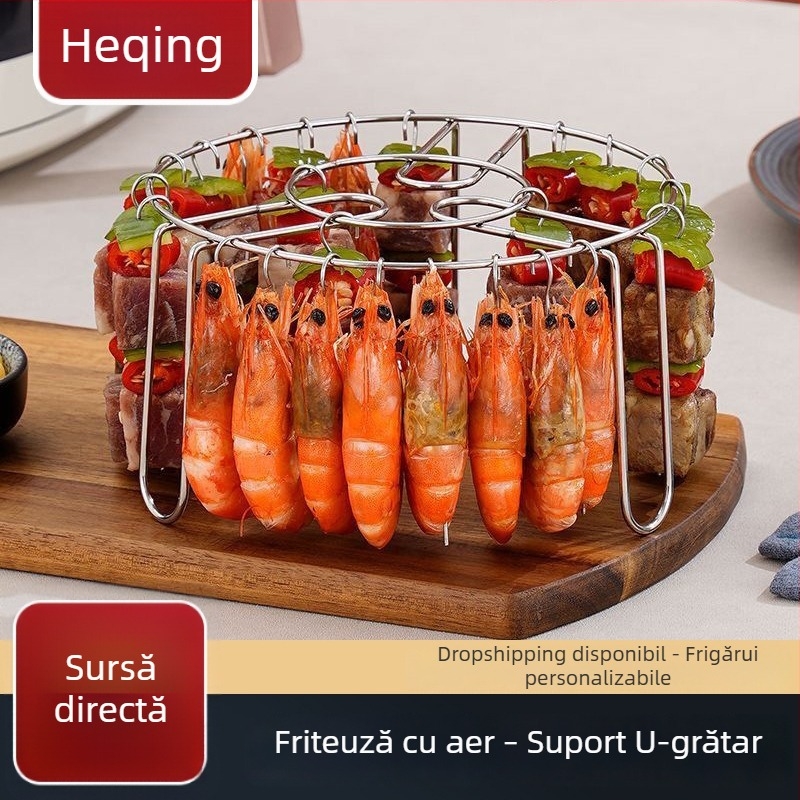 Suport U din oțel inoxidabil pentru frigărui, grătar vertical pentru barbecue, fără a fi necesar să rotești frigărui