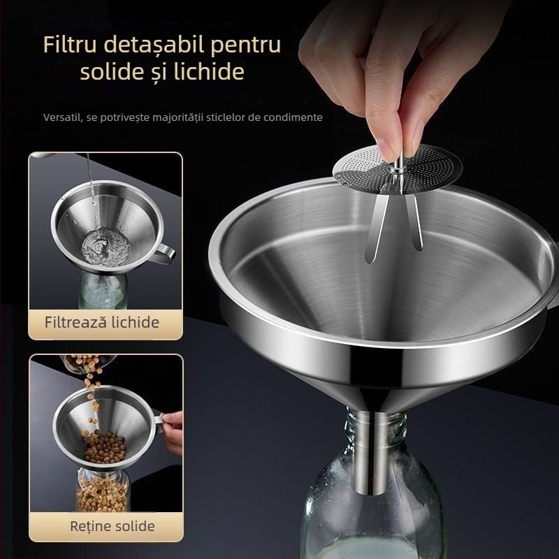 Pâlnie din oțel inoxidabil îngroșat, diametru mare, cu filtru, pentru turnarea uleiului și a vinului, lingură de vin.