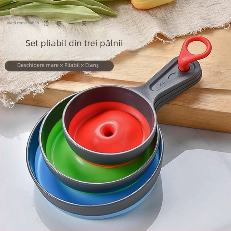 Set din trei pâlnii pliabile din silicon, din plastic – gură largă, pentru gem, ulei și vin – unelte de bucătărie.