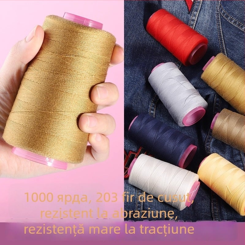 Fir poliester colorat 203 șiruri pentru jeanși, fir gros pentru mașina de cusut uz casnic, cusut manual haine și pălării, tambur de ață pagoda