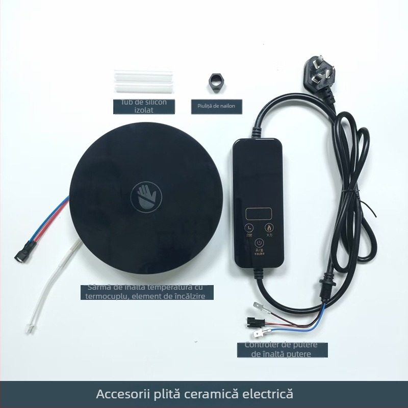 Set de accesorii pentru plită electrică ceramică pentru ceai, cu placă de încălzire și controler cu fir, incluzând componente din piatră și lemn