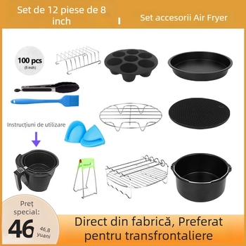 Set de accesorii pentru air fryer, 7/8 inch, 12 piese: forme pentru prăjituri și ustensile de copt, tavă de pizza