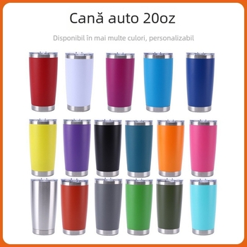 Pahar termic din oțel inoxidabil pentru mașină, 20 oz, cu pereți dubli și capac, termos pentru bere, capacitate mare