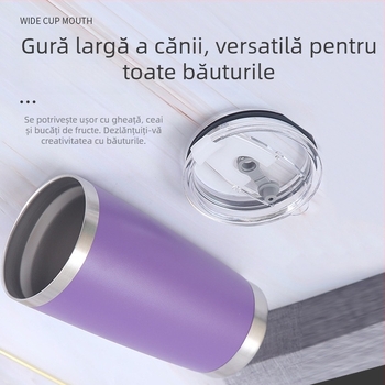 Pahar termic din oțel inoxidabil pentru mașină, 20 oz, cu pereți dubli și capac, termos pentru bere, capacitate mare
