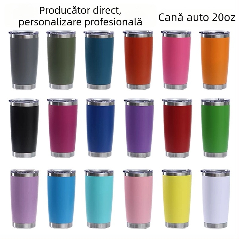 Pahar termic din oțel inoxidabil pentru mașină, 20 oz, cu pereți dubli și capac, termos pentru bere, capacitate mare