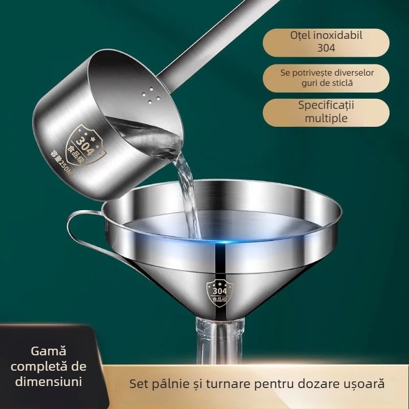 Pâlnie din oțel inoxidabil 304 cu sită filtrantă, bucătărie, pentru ulei și vin, în două dimensiuni