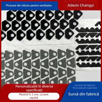 Padă anti-alunecare din silicon negru pentru ventilatorul carcasei, cu textură plasă și finisaj mat, picioare rotunde albe autoadezive