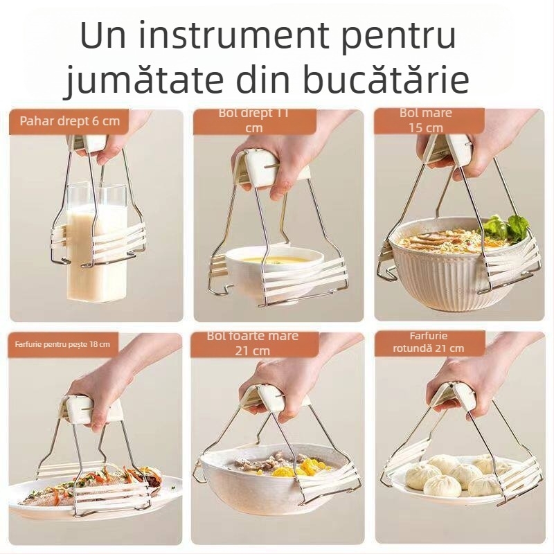 Clemă pentru boluri și farfurii, bucătărie, din oțel inoxidabil, antialunecare, izolație termică pentru aburi