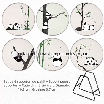 Suporturi rotunde pentru pahare din ceramică, model Panda cu flori, antiderapante, izolație termică, personalizare logo, suvenir de călătorie