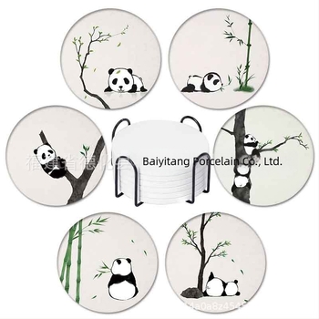 Suporturi rotunde pentru pahare din ceramică, model Panda cu flori, antiderapante, izolație termică, personalizare logo, suvenir de călătorie