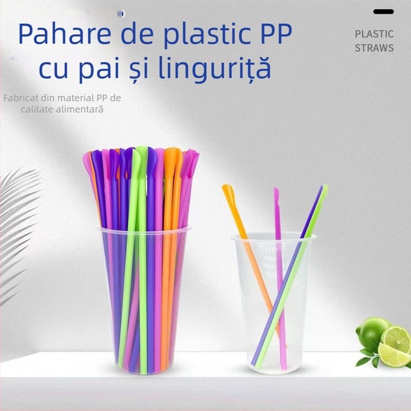 Paie de unică folosință pentru ceai cu perle și paie tip linguriță pentru milkshake și smoothie, colorate