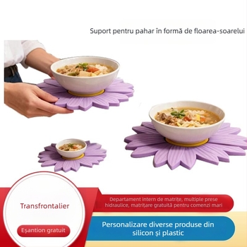 Suport din silicon în formă de floare de floarea-soarelui, izolat pentru ceai, anti-derapare, ușor de curățat, rezistent la pete