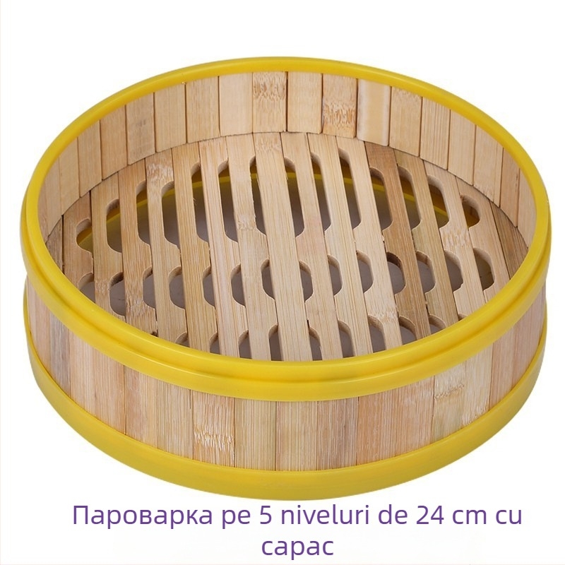Coș de aburi din bambus pentru dim sum și bao