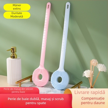Perie de baie 2 în 1 cu masaj, mâner lung, peri moi; șervețel exfoliant pentru baie și minge de duș; perie pentru spate
