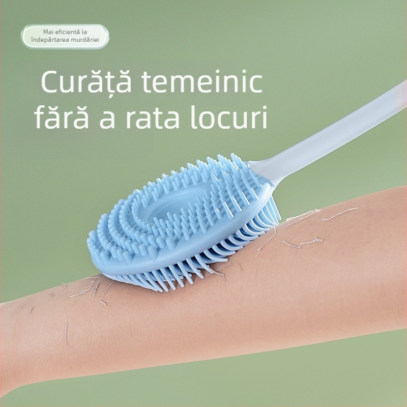 Perie de baie 2 în 1 cu masaj, mâner lung, peri moi; șervețel exfoliant pentru baie și minge de duș; perie pentru spate