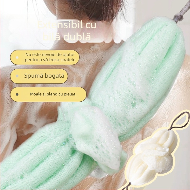 Minge de baie mare, în stil japonez, pentru masajul spatelui, cu formă de floare, moale și extensibilă, cu două mingi