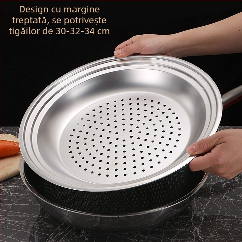 Tavă de aburi din oțel inoxidabil pentru uz casnic, compatibilă cu wokuri de 32/30/34 cm, grilă de aburi multifuncțională în trei dimensiuni