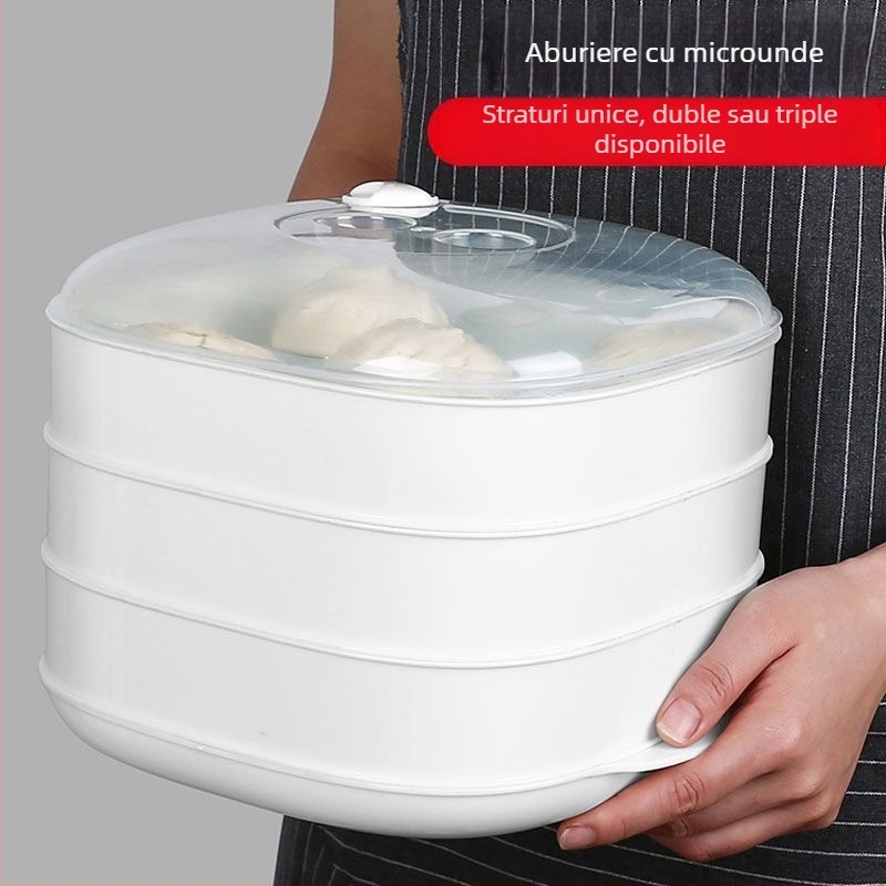 XL coș de aburi pentru microunde, cu capac – multifuncțional, robust, pentru uz casnic