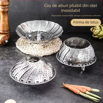 Tavă de aburi din oțel inoxidabil, pliabilă, cu design telescopic, suport multifuncțional pentru fructe, pentru uz casnic, tavă de aburi compactă