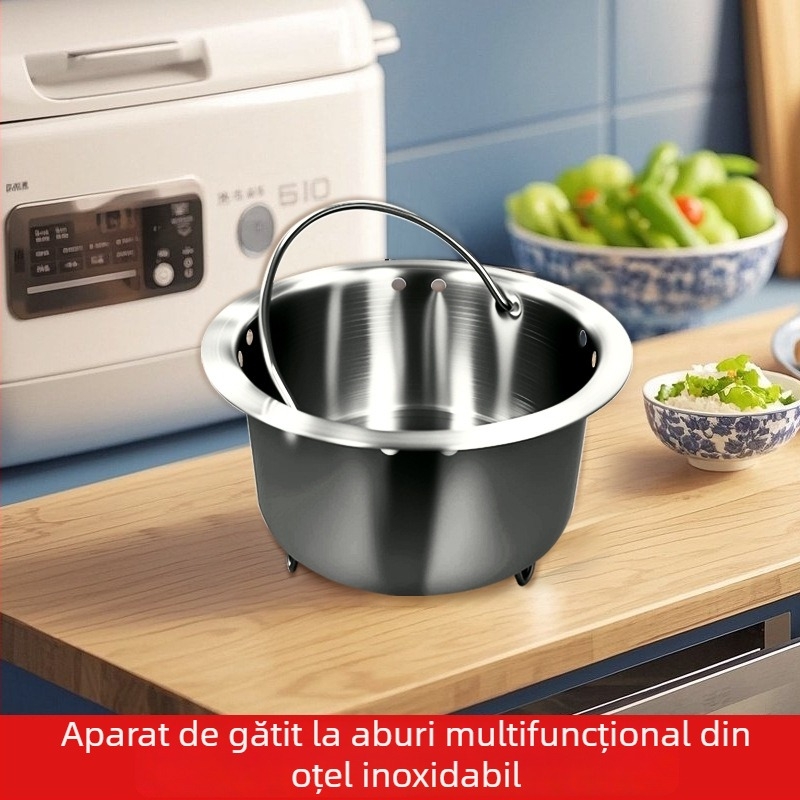 Bol pentru aburi pentru hrana bebelușilor, cu mâner, din oțel inoxidabil 304, tavă de aburi alimentară, bol pentru aburi ou, bol de aburi pentru orez acasă