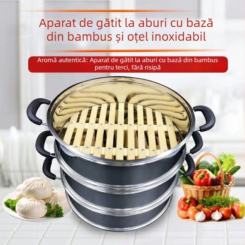 Raft universal pentru abur din oțel inoxidabil, cu tavă înălțată și îngroșată, compatibil cu gătitor de orez, wok și coș de aburi