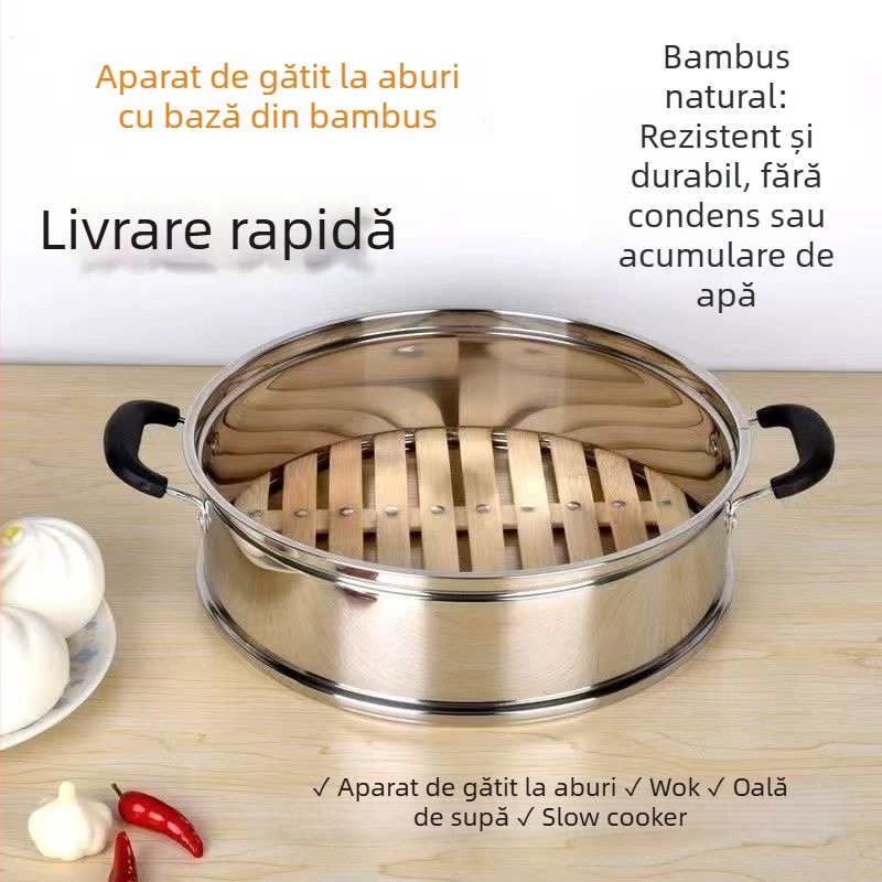 Raft universal pentru abur din oțel inoxidabil, cu tavă înălțată și îngroșată, compatibil cu gătitor de orez, wok și coș de aburi