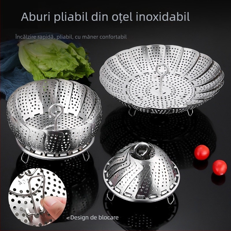 Suport pentru abur din oțel inoxidabil 304, telescopic multifuncțional pentru uz casnic, tavă mare pentru abur, cu separator de apă
