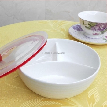 Farfurie ceramică pentru cină cu capac, bol divizat, compatibilă cu microundele, pentru gătit la aburi legume