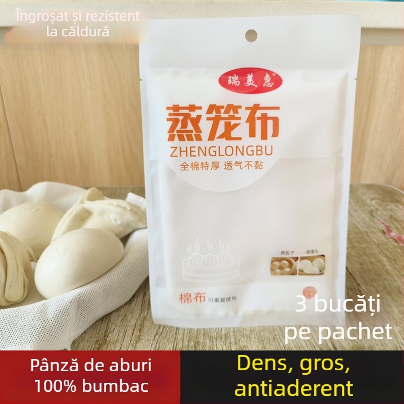 Set de 3 bucăți de pânză din bumbac, circulare, pentru abur, antiaderent, groase, pentru aburirea chiflelor și mantoului