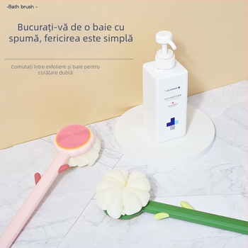 Perie de baie din siliconă, cu două fețe, mâner lung, pentru frecarea spatelui