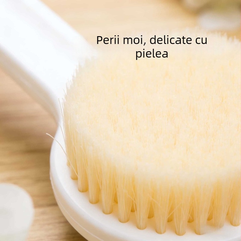 Perie de baie cu peri moi în stil japonez, mâner lung, pentru curățarea spatelui și masaj delicat