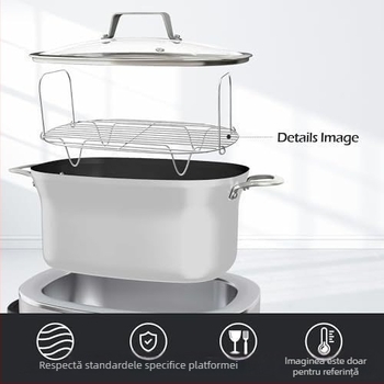 Grătar oval din oțel inoxidabil pentru aburirea peștelui, compatibil cu oala sub presiune și air fryer cu două coșuri
