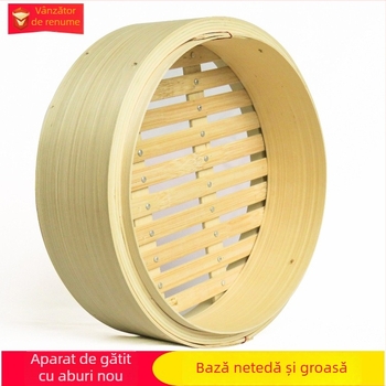 Coș de aburi din bambus, 10 inch, cu bază netedă, groasă și cu știfturi din aluminiu
