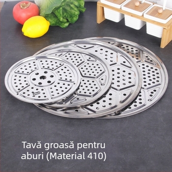Tavă de aburi din oțel inoxidabil 410, 18–60 cm, dimensiune completă pentru aburitoare de uz casnic și comercial, coș rotund de aburi îngroșat