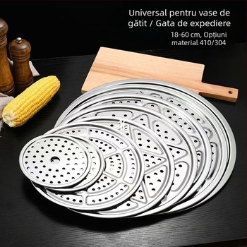 Tavă de aburi din oțel inoxidabil 410, 18–60 cm, dimensiune completă pentru aburitoare de uz casnic și comercial, coș rotund de aburi îngroșat