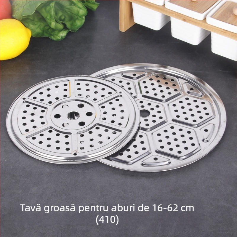 Tavă de aburi din oțel inoxidabil 410, 18–60 cm, dimensiune completă pentru aburitoare de uz casnic și comercial, coș rotund de aburi îngroșat