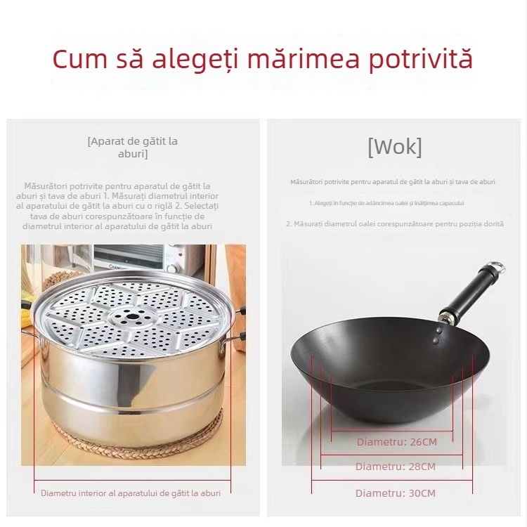 Tavă de abur din oțel inoxidabil magnetică, 25,5 cm, cu coș de abur, plasă, placă de abur, separator și bază
