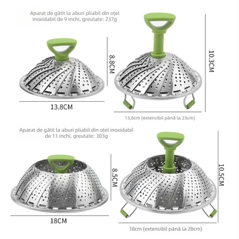 Coș de aburi din oțel inoxidabil, reglabil, pliabil, diametru 24 cm, raft de aburi retractabil
