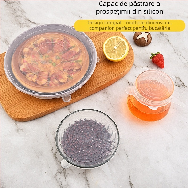 Capace din silicon pentru păstrarea prospețimii, rotunde și pătrate, în diverse dimensiuni, pentru boluri, borcane, sticle și oale