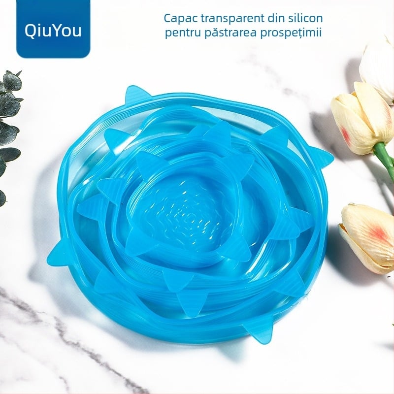 Set de 5 capace din silicon pentru depozitarea alimentelor, capace circulare groase pentru frigider, etanșare universală