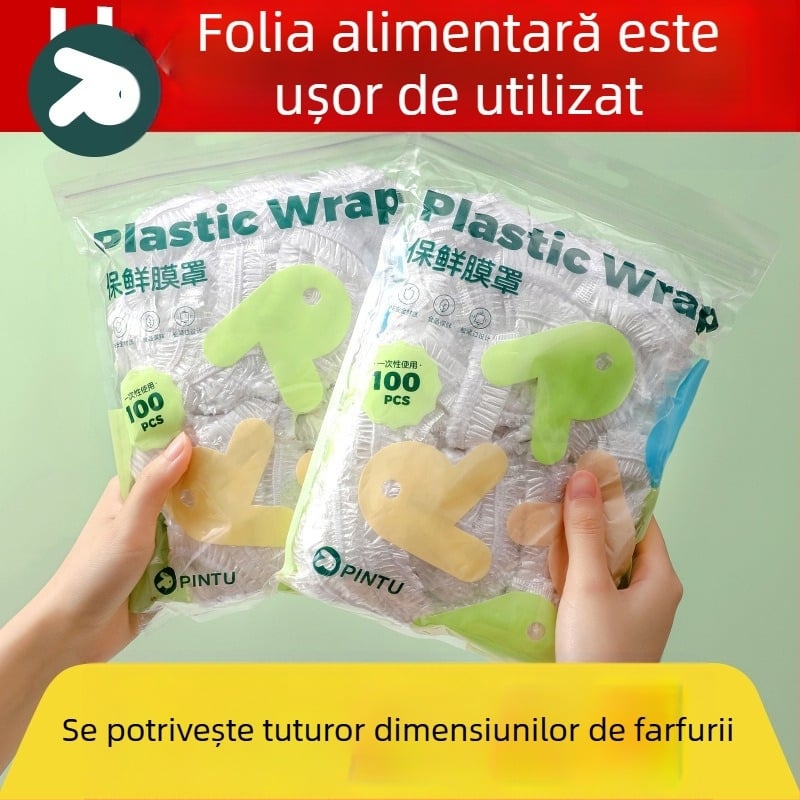 Capac de folie alimentară transparent, de unică folosință, pentru păstrarea prospețimii resturilor