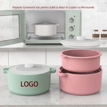 Oală de abur din silicon de calitate alimentară, stil coreean, cu capac, compatibilă cu microunde și friteuză cu aer, pentru reducerea grăsimilor, gătit la abur orez și legume